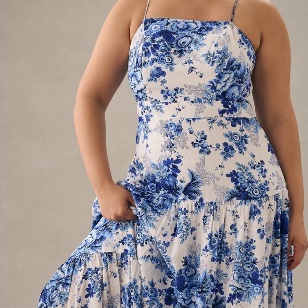 Anthropologie 3X Maeve Floral Print Drop-Waist Plus Dress VGUC